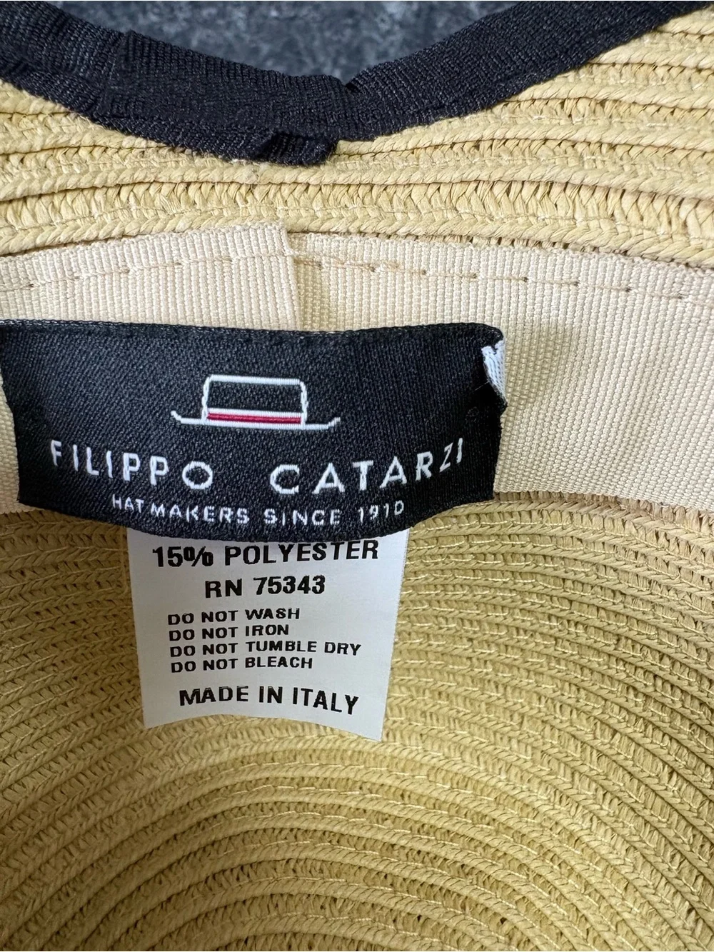 Wide Brim Straw Sun Hat with Black Bow Trim Made in Italy